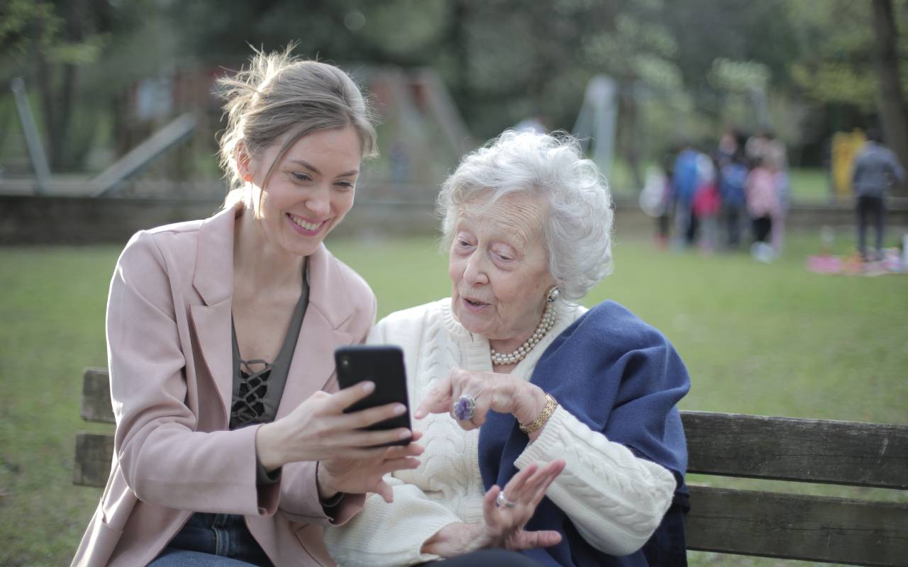 elderly care website on phone