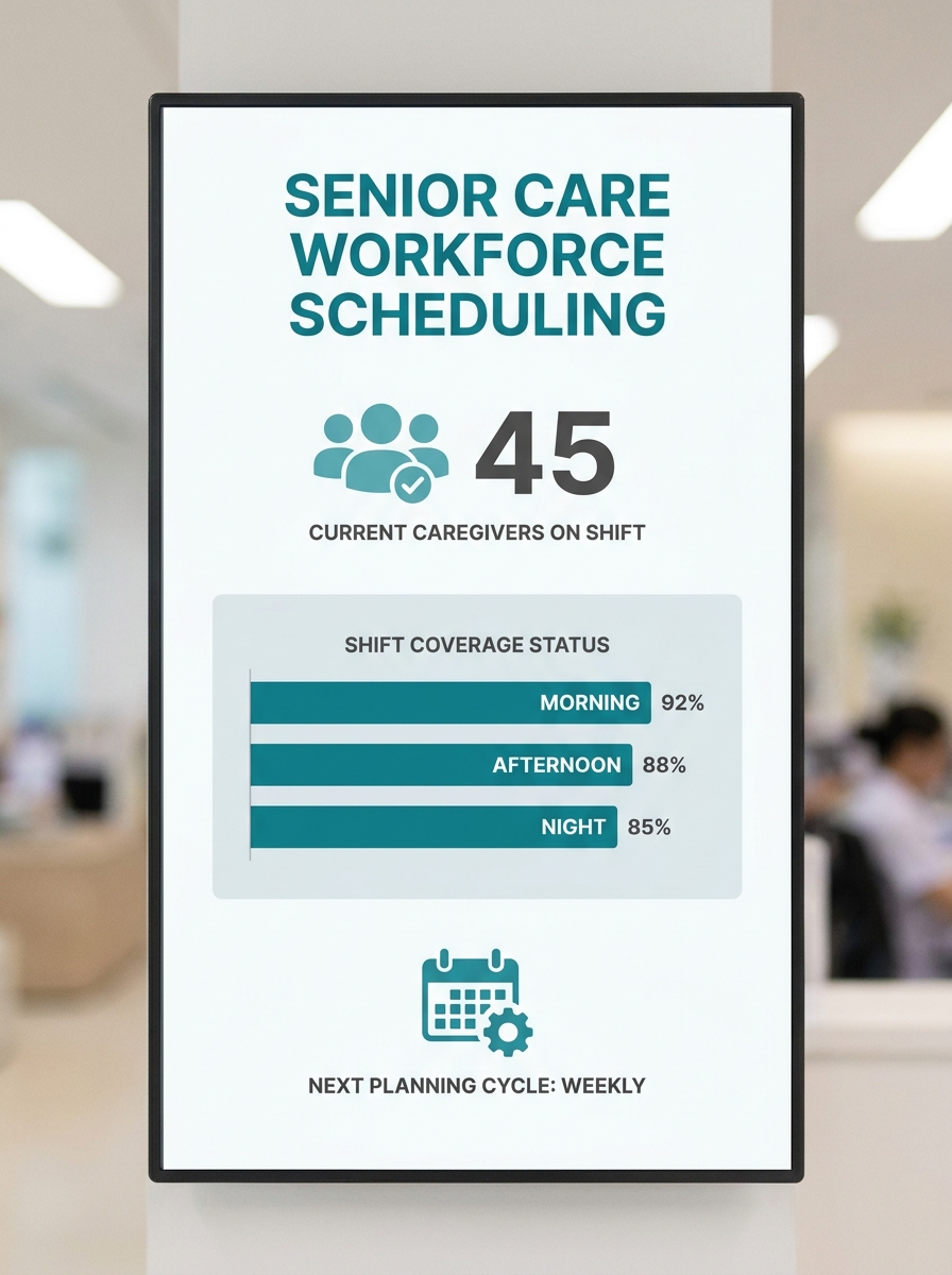 senior care facility staffing station showing workforce scheduling materials