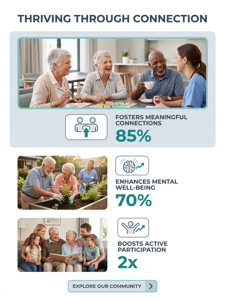 Senior living community resident participating in social activity, featured in operator marketing materials